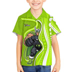 Sydney Thunder Hawaiian Shirt Aboriginal Dot Art Green White - Tribal Wave Pattern