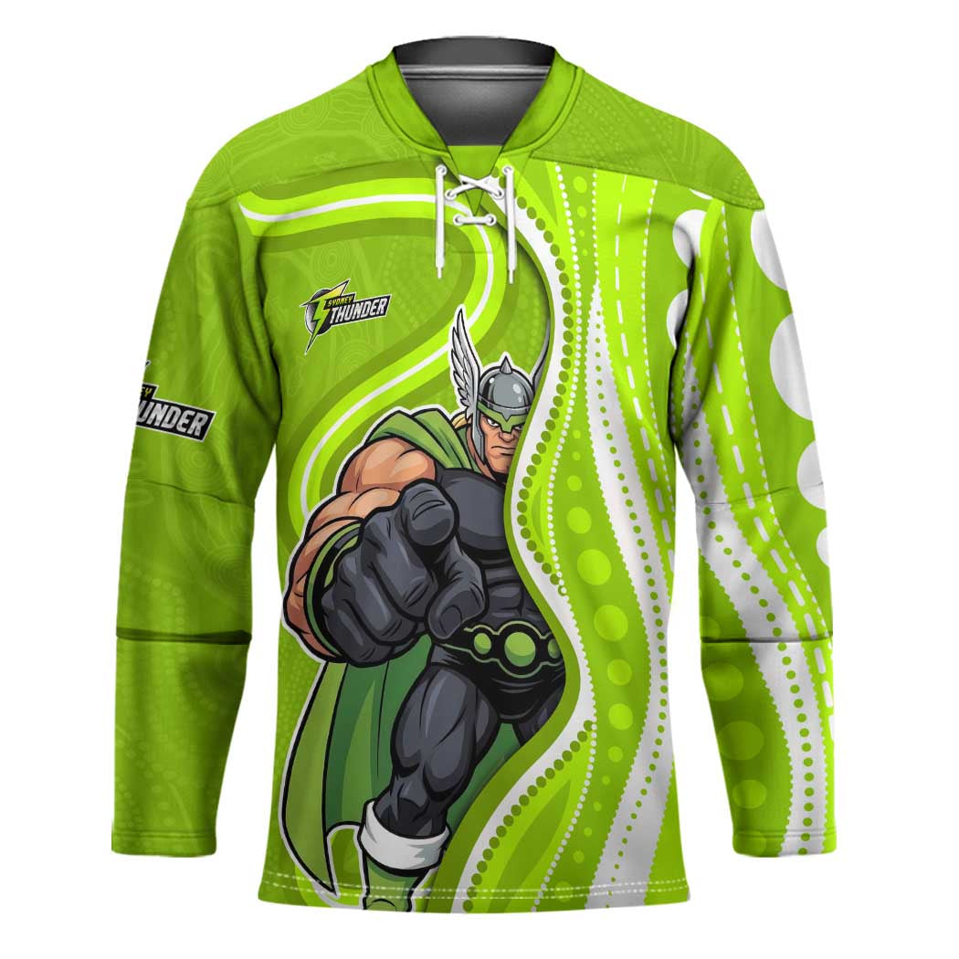 Sydney Thunder Hockey Jersey Aboriginal Dot Art Green White - Tribal Wave Pattern