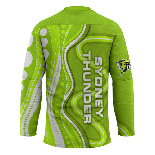 Sydney Thunder Hockey Jersey Aboriginal Dot Art Green White - Tribal Wave Pattern