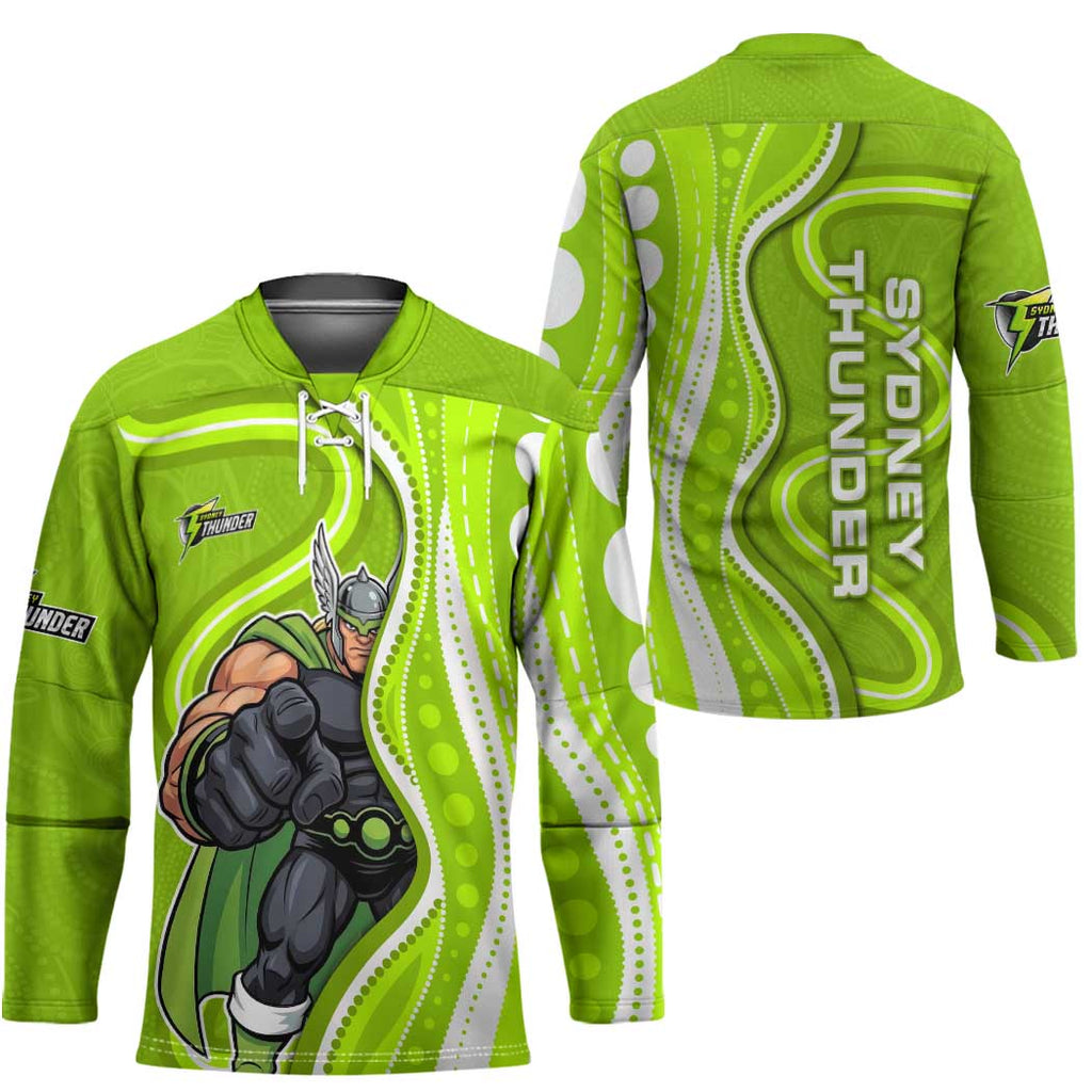 Sydney Thunder Hockey Jersey Aboriginal Dot Art Green White - Tribal Wave Pattern