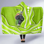 Sydney Thunder Hooded Blanket Aboriginal Dot Art Green White - Tribal Wave Pattern