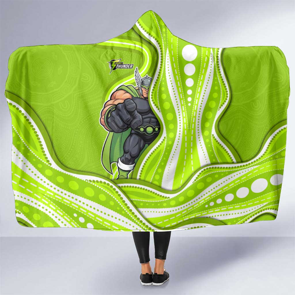 Sydney Thunder Hooded Blanket Aboriginal Dot Art Green White - Tribal Wave Pattern