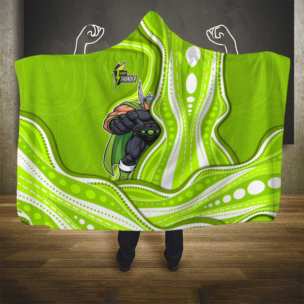 Sydney Thunder Hooded Blanket Aboriginal Dot Art Green White - Tribal Wave Pattern