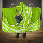 Sydney Thunder Hooded Blanket Aboriginal Dot Art Green White - Tribal Wave Pattern