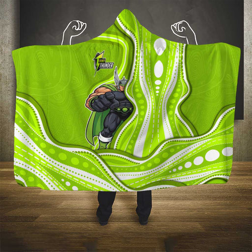 Sydney Thunder Hooded Blanket Aboriginal Dot Art Green White - Tribal Wave Pattern