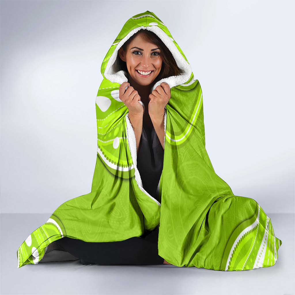 Sydney Thunder Hooded Blanket Aboriginal Dot Art Green White - Tribal Wave Pattern