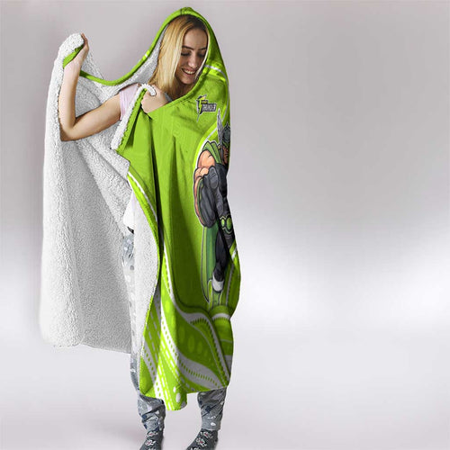 Sydney Thunder Hooded Blanket Aboriginal Dot Art Green White - Tribal Wave Pattern
