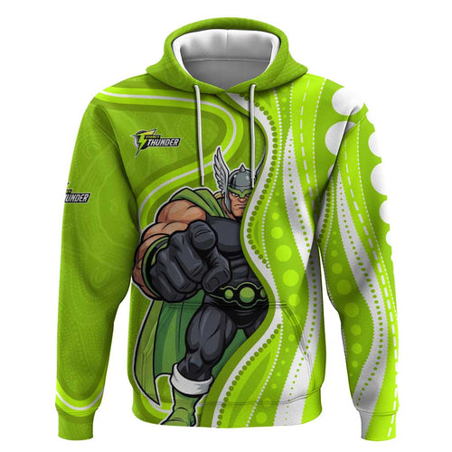 Sydney Thunder Hoodie Aboriginal Dot Art Green White - Tribal Wave Pattern