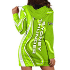 Sydney Thunder Hoodie Dress Aboriginal Dot Art Green White - Tribal Wave Pattern