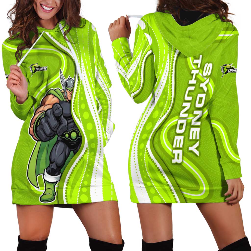 Sydney Thunder Hoodie Dress Aboriginal Dot Art Green White - Tribal Wave Pattern