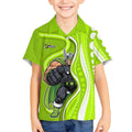 Sydney Thunder Kid Hawaiian Shirt Aboriginal Dot Art Green White - Tribal Wave Pattern