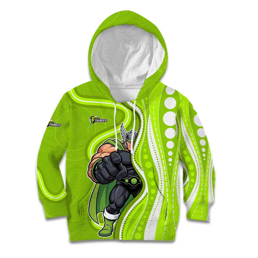 Sydney Thunder Kid Hoodie Aboriginal Dot Art Green White - Tribal Wave Pattern