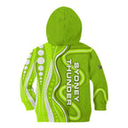 Sydney Thunder Kid Hoodie Aboriginal Dot Art Green White - Tribal Wave Pattern
