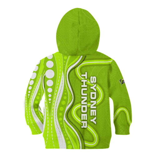 Sydney Thunder Kid Hoodie Aboriginal Dot Art Green White - Tribal Wave Pattern