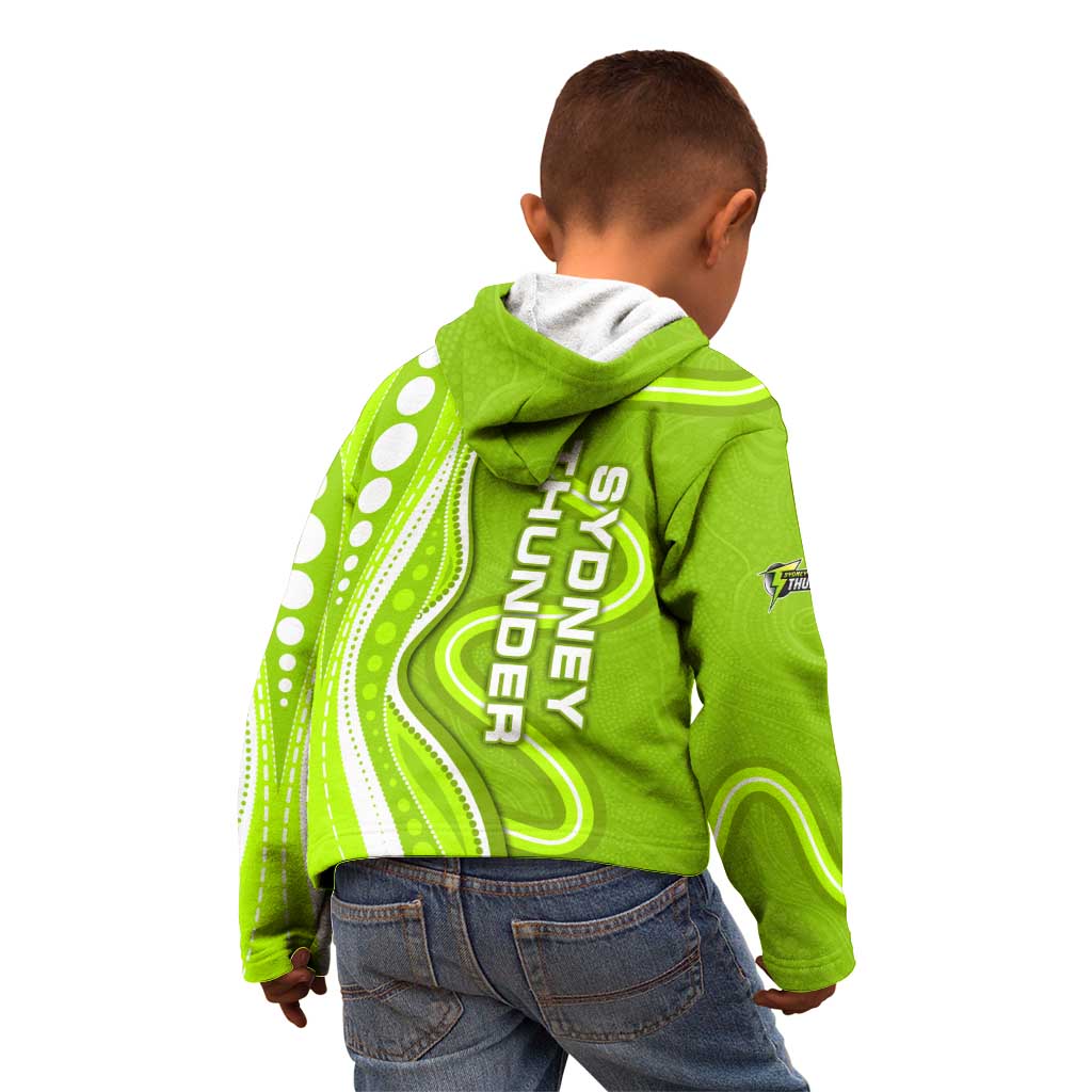 Sydney Thunder Kid Hoodie Aboriginal Dot Art Green White - Tribal Wave Pattern