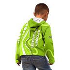 Sydney Thunder Kid Hoodie Aboriginal Dot Art Green White - Tribal Wave Pattern