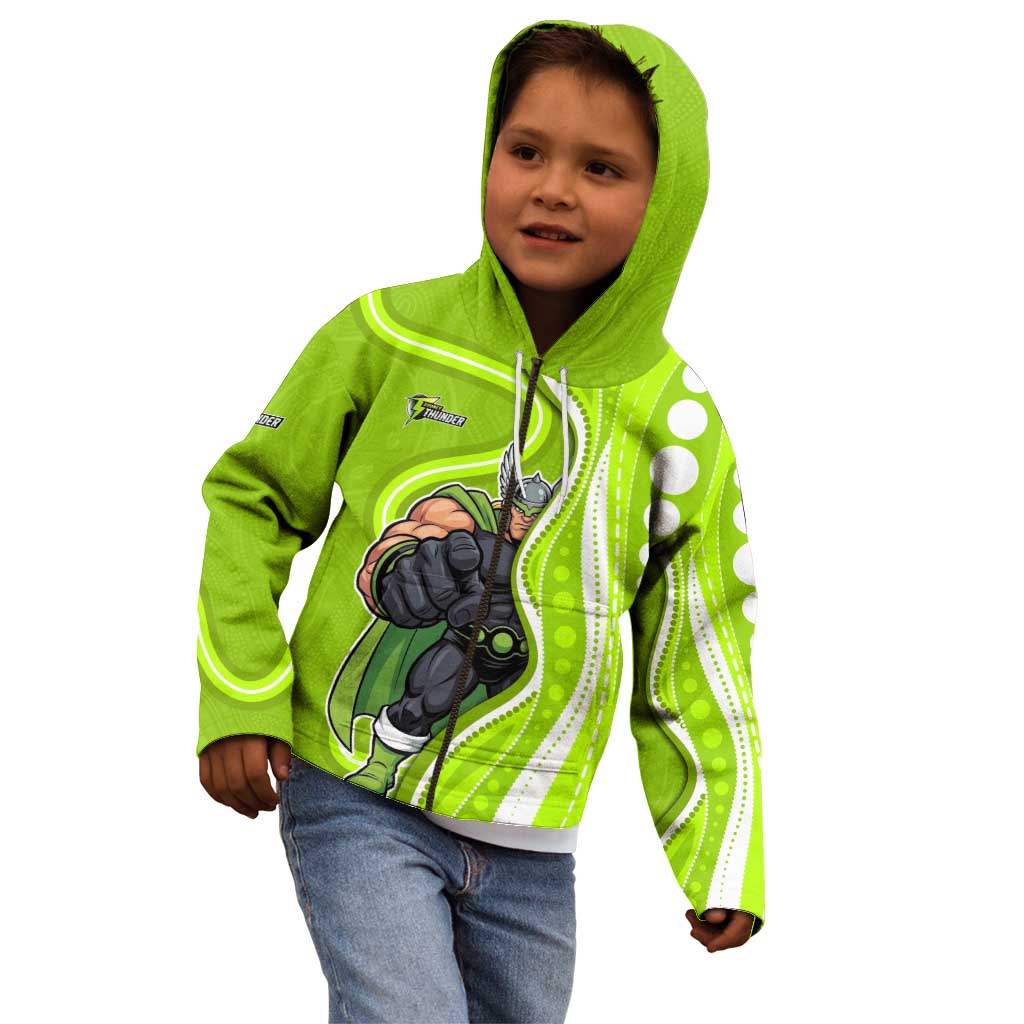 Sydney Thunder Kid Hoodie Aboriginal Dot Art Green White - Tribal Wave Pattern