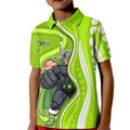 Sydney Thunder Kid Polo Shirt Aboriginal Dot Art Green White - Tribal Wave Pattern