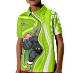 Sydney Thunder Kid Polo Shirt Aboriginal Dot Art Green White - Tribal Wave Pattern