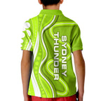 Sydney Thunder Kid Polo Shirt Aboriginal Dot Art Green White - Tribal Wave Pattern