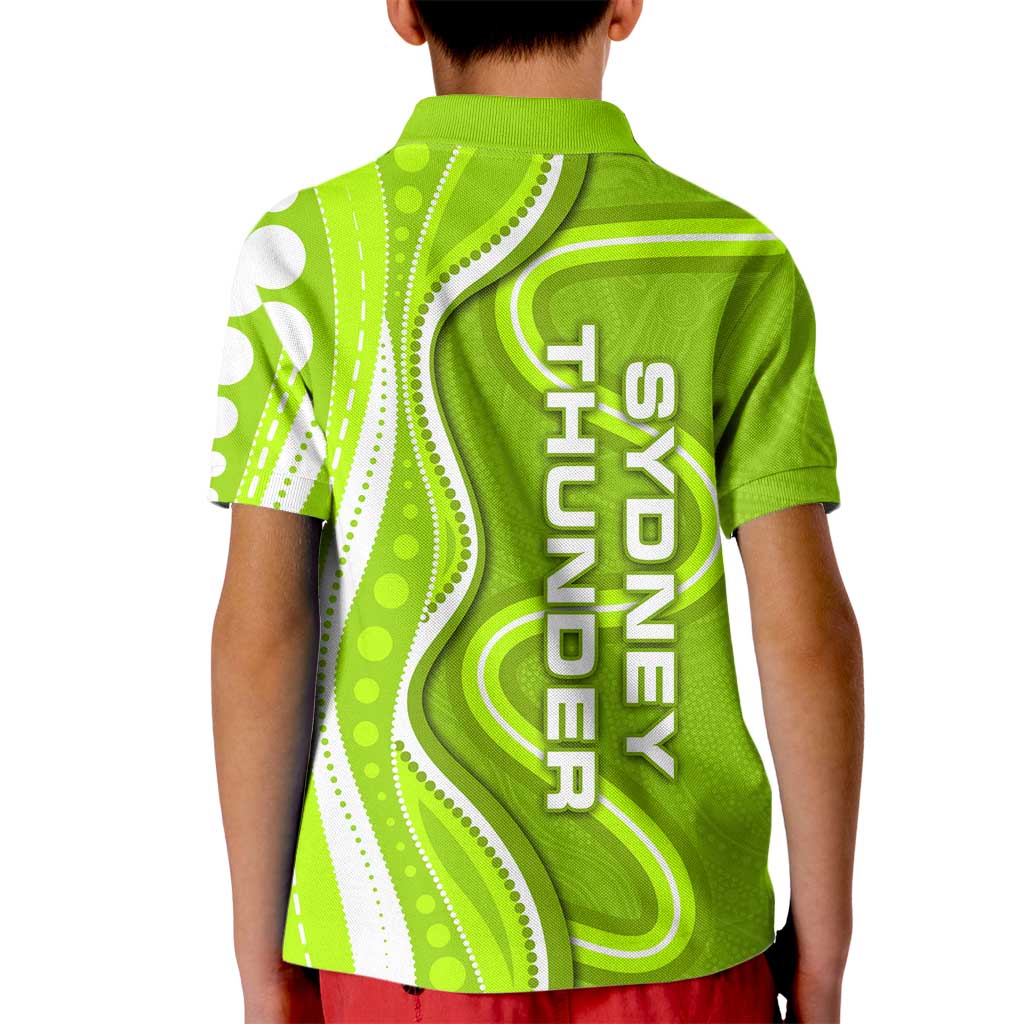Sydney Thunder Kid Polo Shirt Aboriginal Dot Art Green White - Tribal Wave Pattern