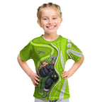 Sydney Thunder Kid T Shirt Aboriginal Dot Art Green White - Tribal Wave Pattern