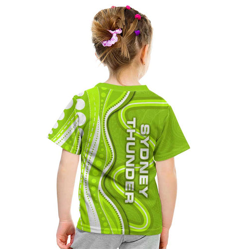 Sydney Thunder Kid T Shirt Aboriginal Dot Art Green White - Tribal Wave Pattern