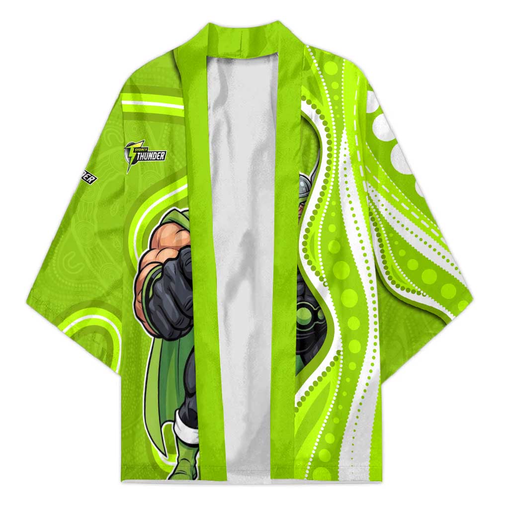 Sydney Thunder Kimono Aboriginal Dot Art Green White - Tribal Wave Pattern