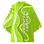 Sydney Thunder Kimono Aboriginal Dot Art Green White - Tribal Wave Pattern