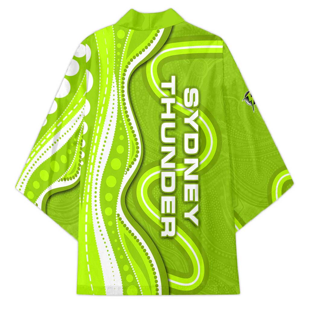 Sydney Thunder Kimono Aboriginal Dot Art Green White - Tribal Wave Pattern