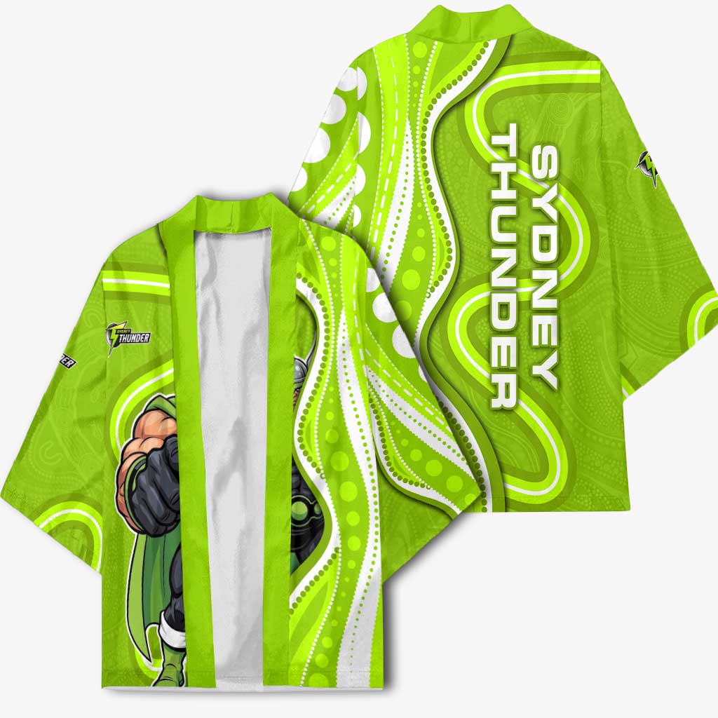 Sydney Thunder Kimono Aboriginal Dot Art Green White - Tribal Wave Pattern