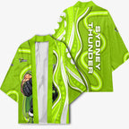 Sydney Thunder Kimono Aboriginal Dot Art Green White - Tribal Wave Pattern