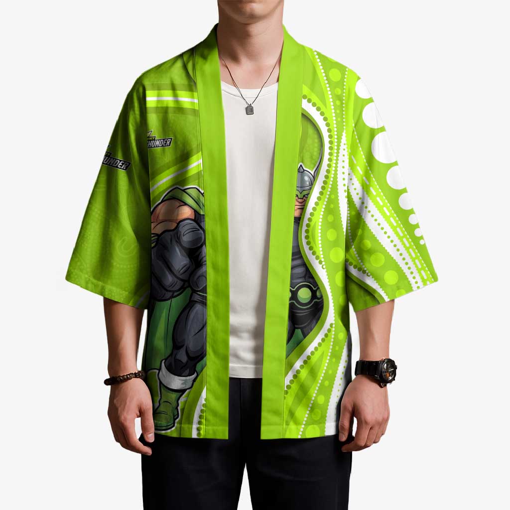 Sydney Thunder Kimono Aboriginal Dot Art Green White - Tribal Wave Pattern
