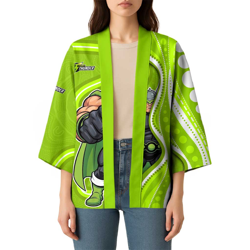 Sydney Thunder Kimono Aboriginal Dot Art Green White - Tribal Wave Pattern