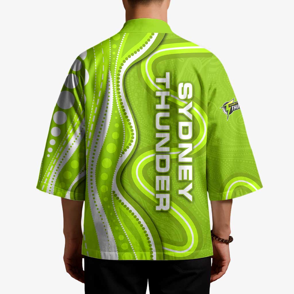 Sydney Thunder Kimono Aboriginal Dot Art Green White - Tribal Wave Pattern