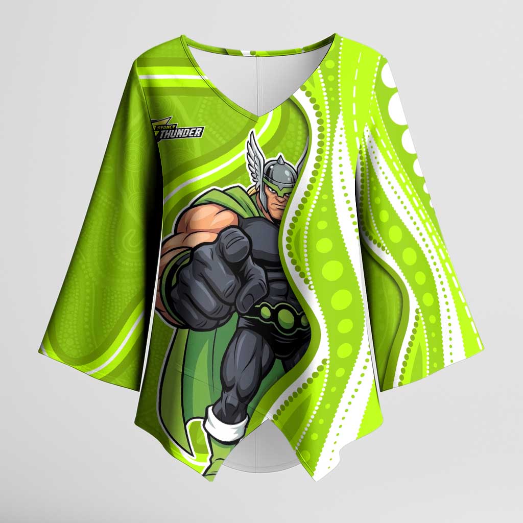 Sydney Thunder Kimono Sleeve Blouse Aboriginal Dot Art Green White - Tribal Wave Pattern