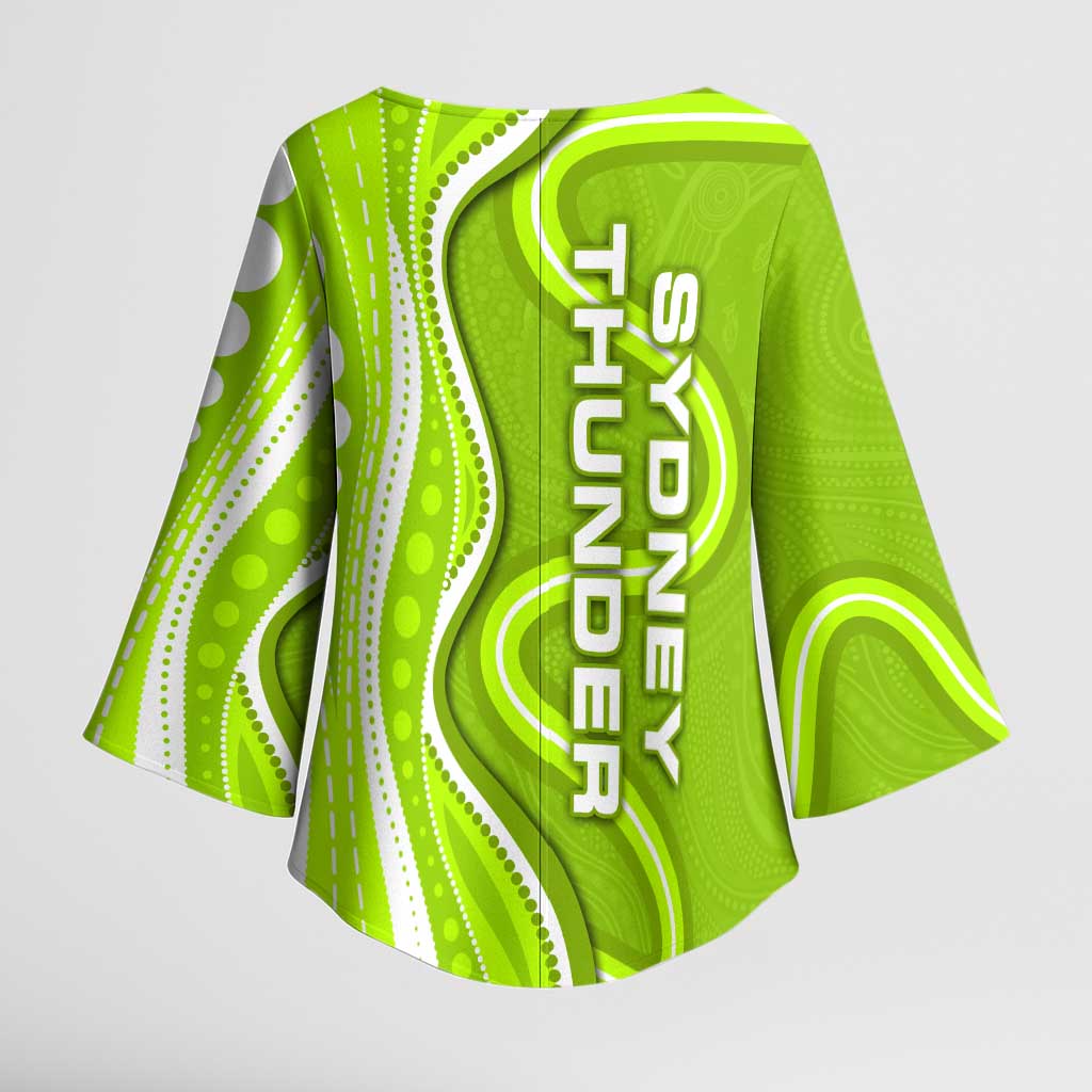 Sydney Thunder Kimono Sleeve Blouse Aboriginal Dot Art Green White - Tribal Wave Pattern