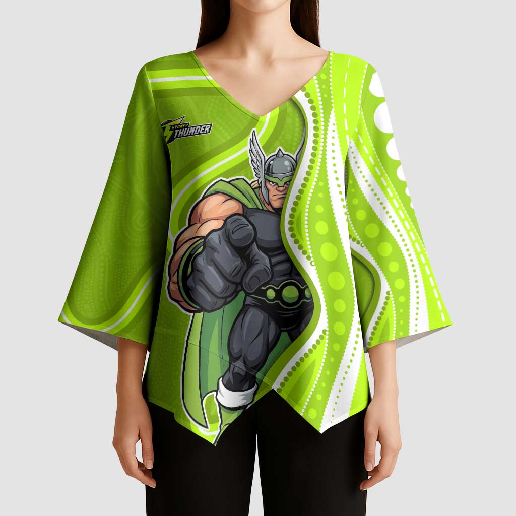 Sydney Thunder Kimono Sleeve Blouse Aboriginal Dot Art Green White - Tribal Wave Pattern