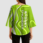 Sydney Thunder Kimono Sleeve Blouse Aboriginal Dot Art Green White - Tribal Wave Pattern