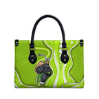 Sydney Thunder Leather Bag Aboriginal Dot Art Green White - Tribal Wave Pattern
