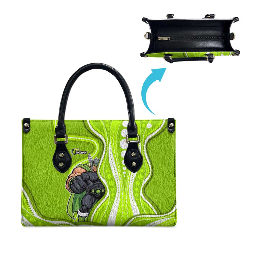 Sydney Thunder Leather Bag Aboriginal Dot Art Green White - Tribal Wave Pattern