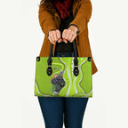 Sydney Thunder Leather Bag Aboriginal Dot Art Green White - Tribal Wave Pattern