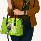 Sydney Thunder Leather Bag Aboriginal Dot Art Green White - Tribal Wave Pattern
