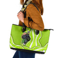 Sydney Thunder Leather Tote Bag Aboriginal Dot Art Green White - Tribal Wave Pattern