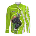 Sydney Thunder Long Sleeve Button Shirt Aboriginal Dot Art Green White - Tribal Wave Pattern