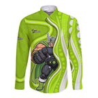 Sydney Thunder Long Sleeve Button Shirt Aboriginal Dot Art Green White - Tribal Wave Pattern
