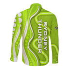 Sydney Thunder Long Sleeve Button Shirt Aboriginal Dot Art Green White - Tribal Wave Pattern