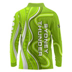Sydney Thunder Long Sleeve Polo Shirt Aboriginal Dot Art Green White - Tribal Wave Pattern
