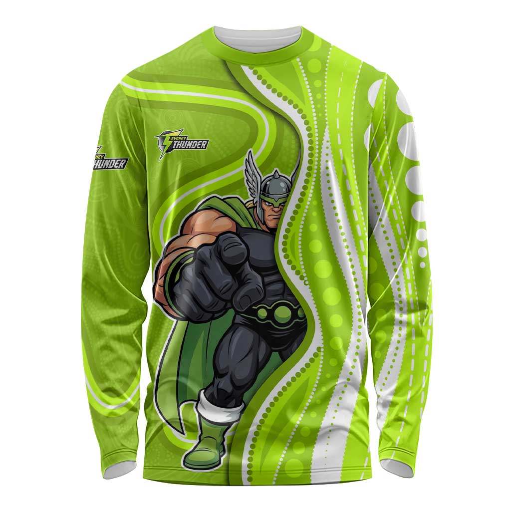 Sydney Thunder Long Sleeve Shirt Aboriginal Dot Art Green White - Tribal Wave Pattern