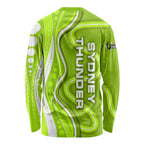 Sydney Thunder Long Sleeve Shirt Aboriginal Dot Art Green White - Tribal Wave Pattern
